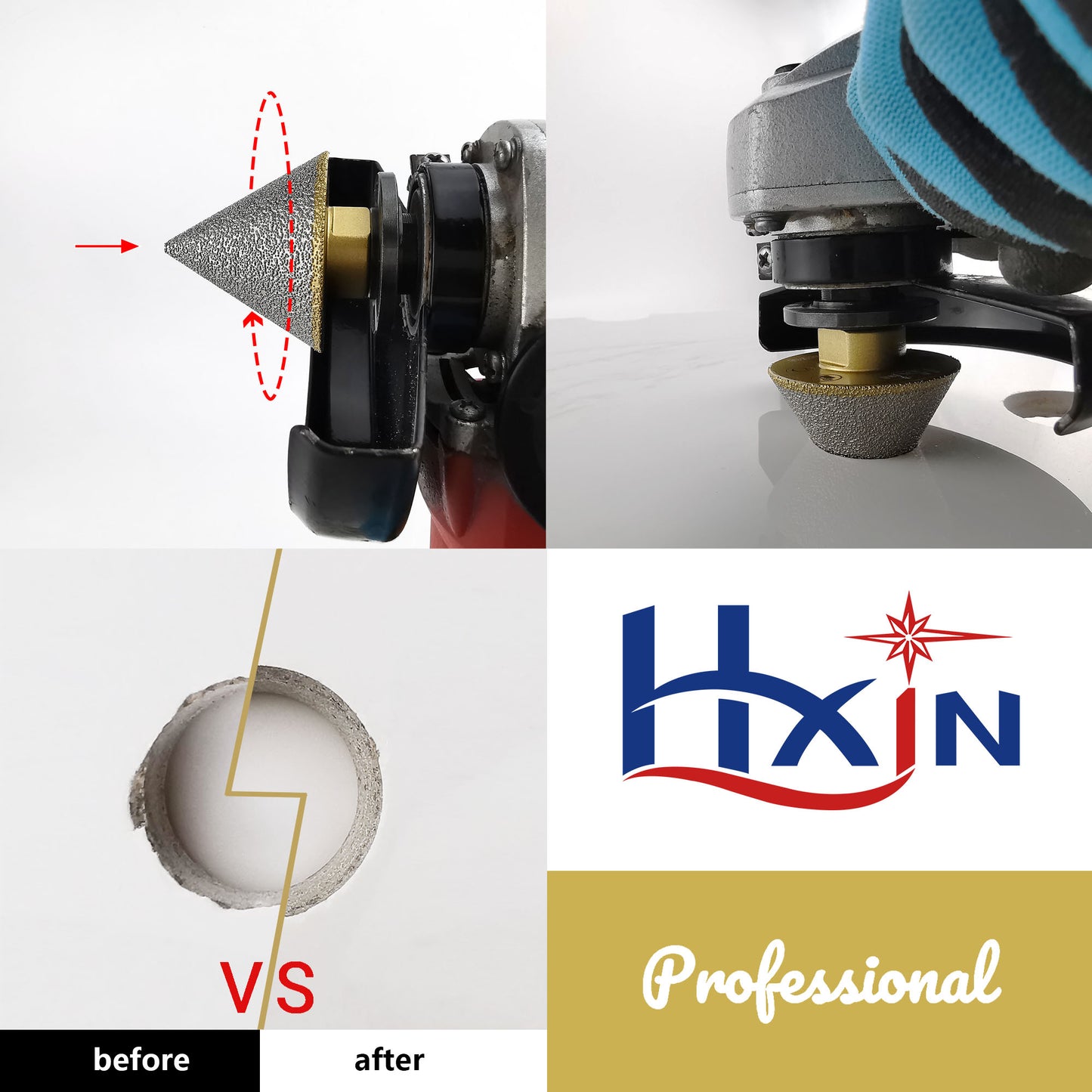 2pcs/set HXIN Vacuum Brazed Diamond Chamfering Bit For Beveling Holes On Marble Tile Ceramic