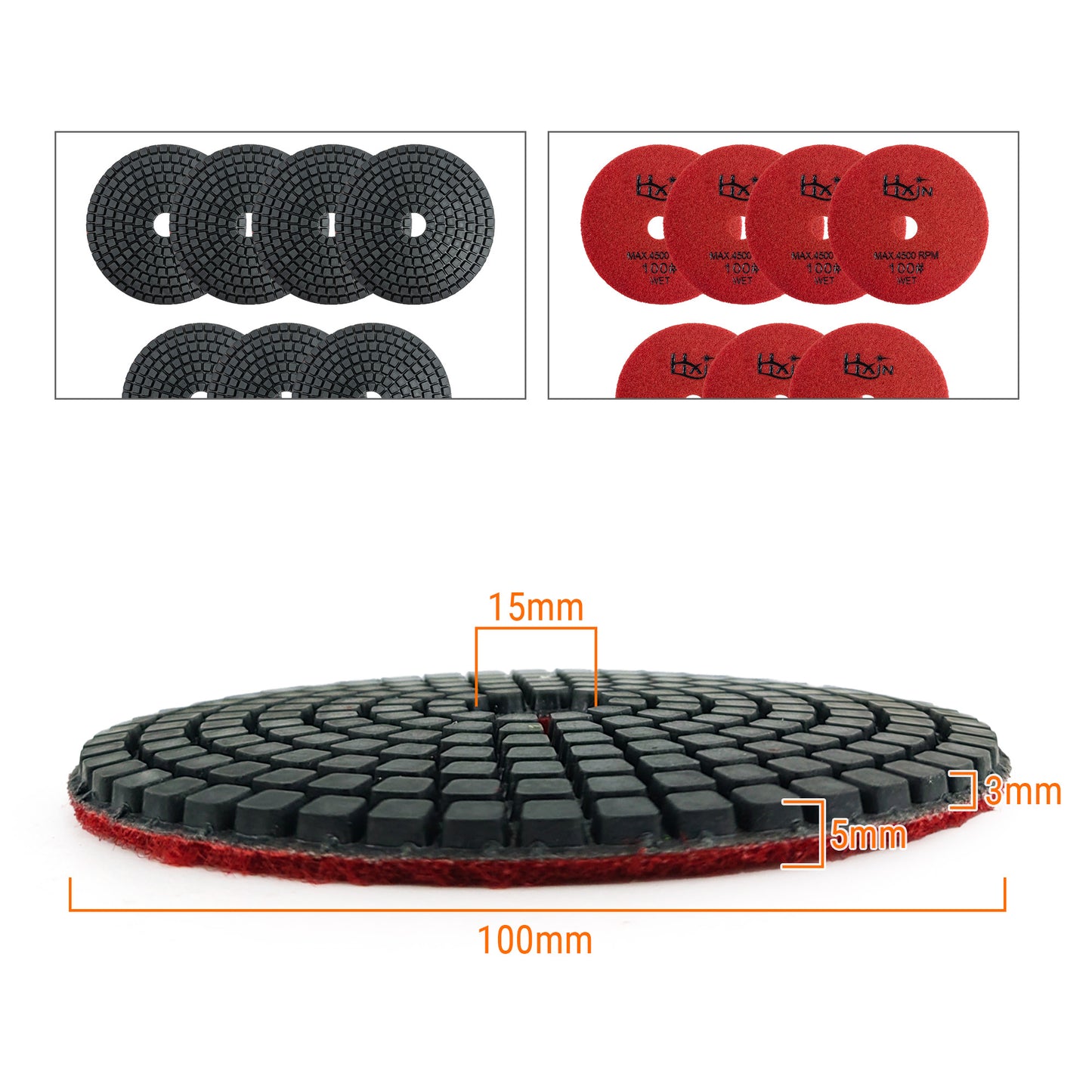 7pcs/set HXIN 4 inch Resin Bond Diamond Wet Polishing Pads Set for Granite Marble Ceramic