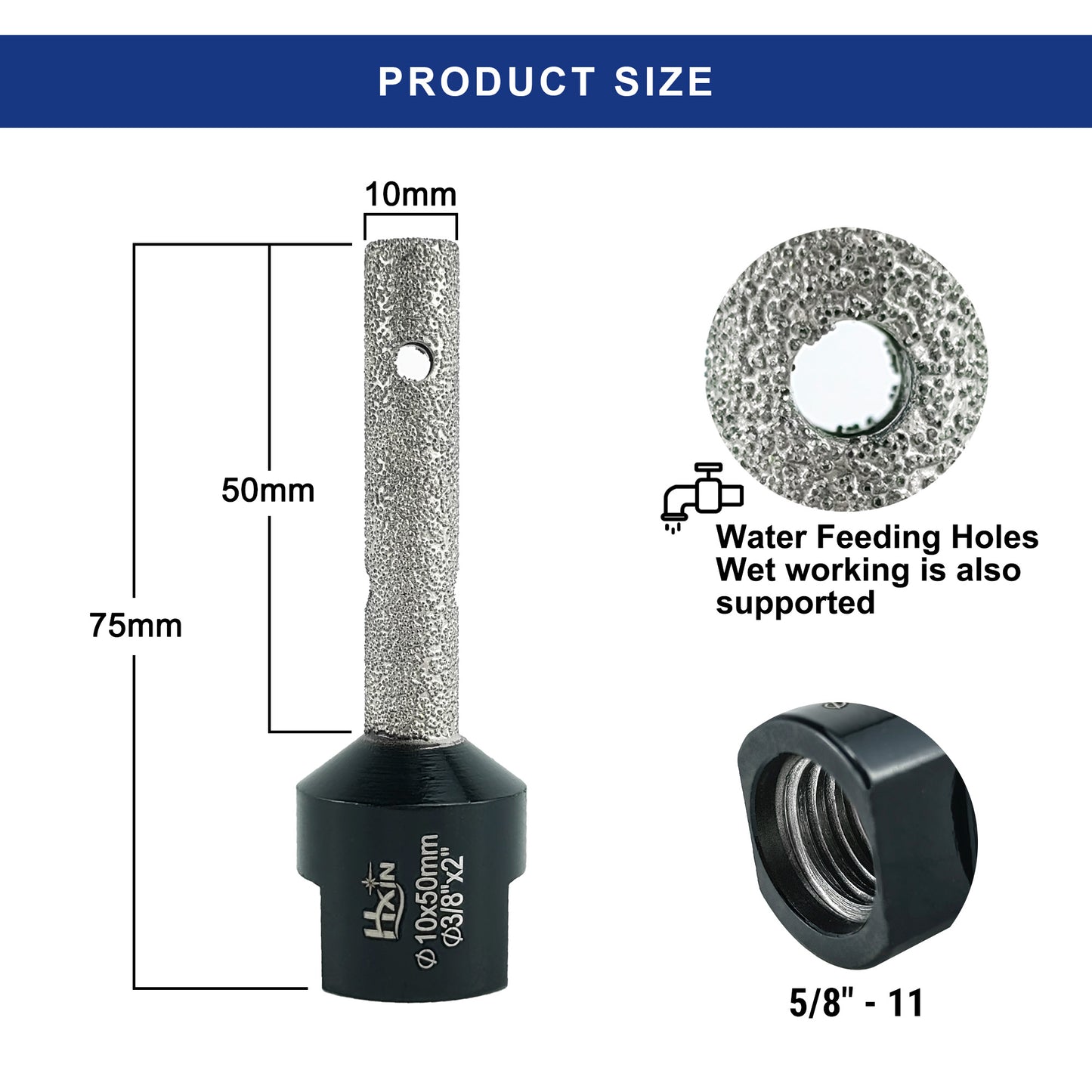 HXIN Vacuum Brazed Diamond Finger Bits 5/8-11 for Porcelain Hard Ceramic Marble Enlarging Holes