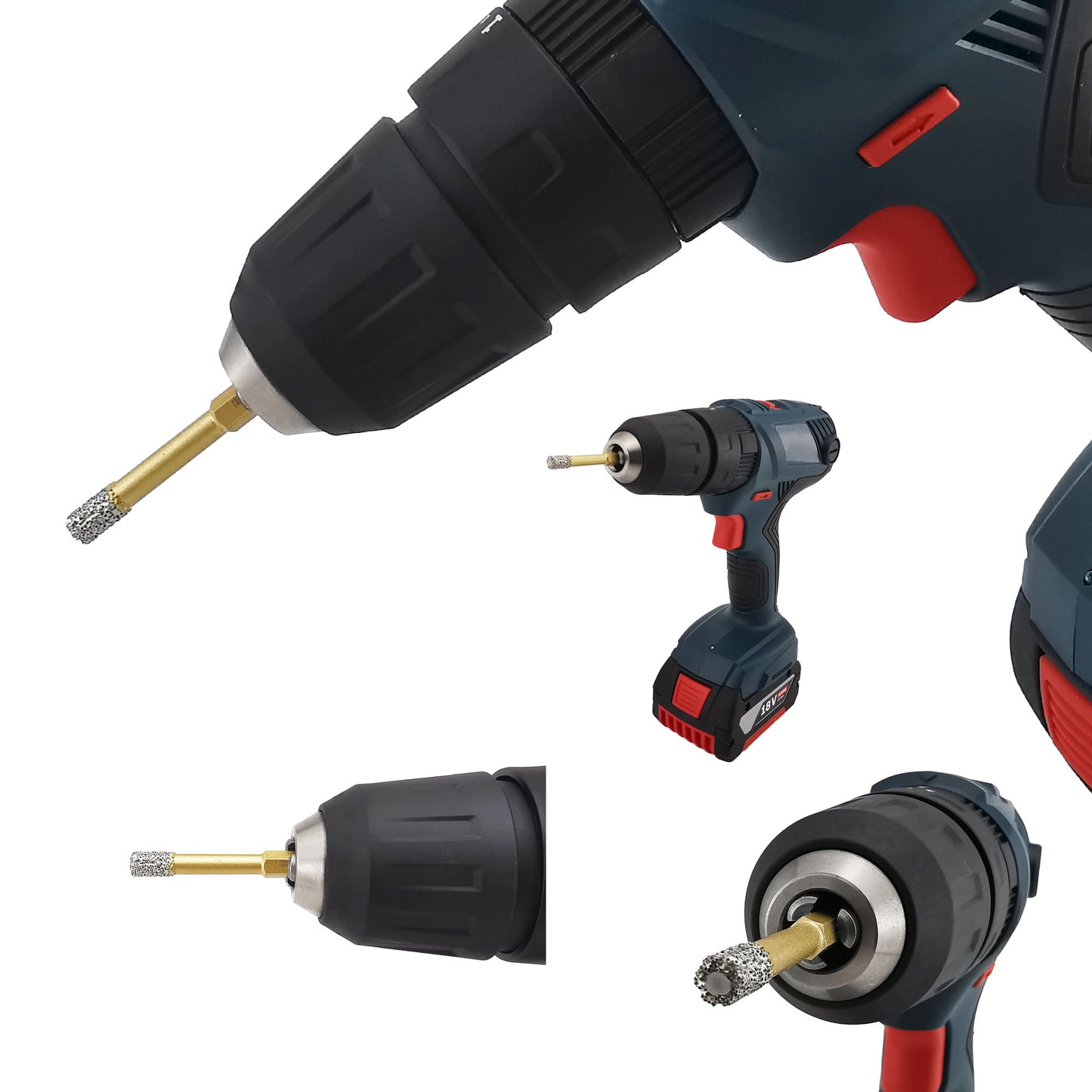 4pcs/set HXIN Vacuum Brazed Diamond Drill Bits With Hexagonal E6.3mm Quick-fit Shank for Porcelain, Ceramic, Tiles, Marble