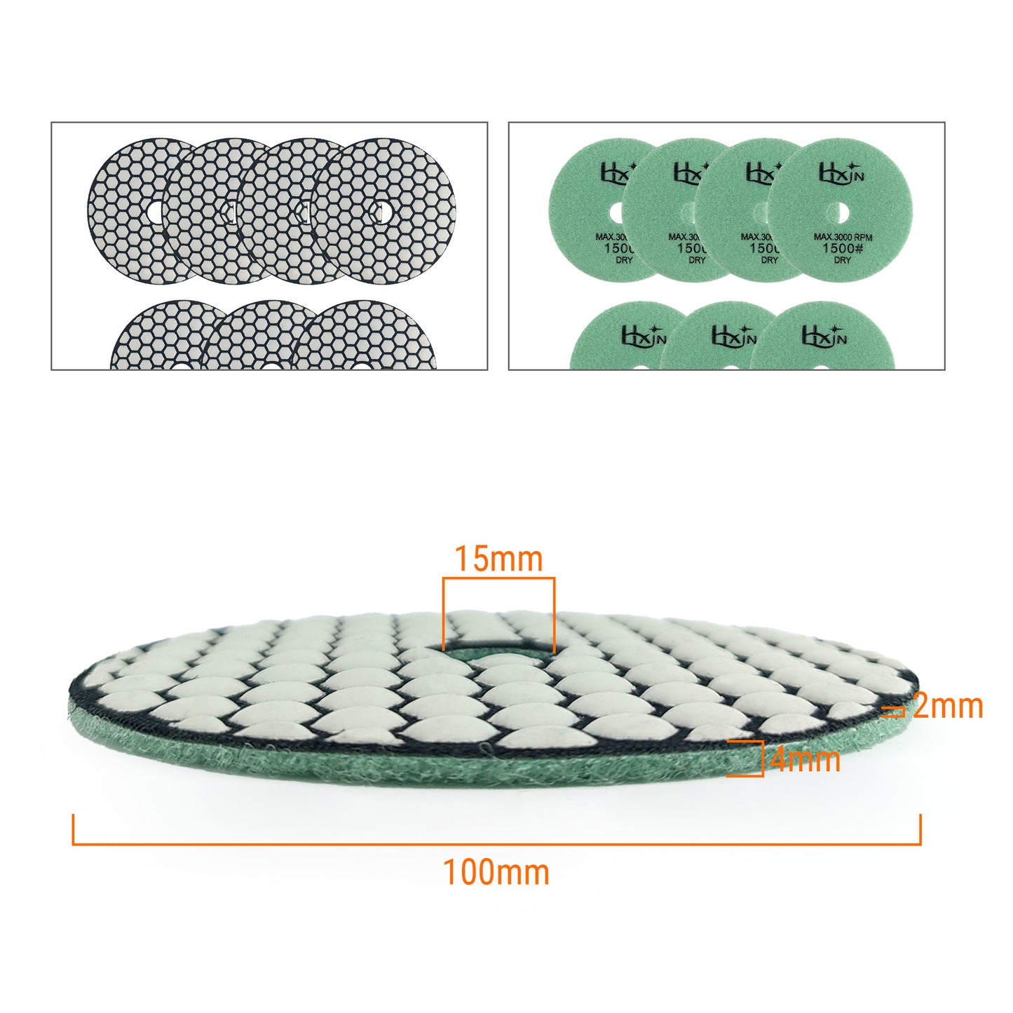 7pcs/set HXIN 4 inch Resin Bond Diamond Dry Polishing Pads Set for Granite Marble Ceramic