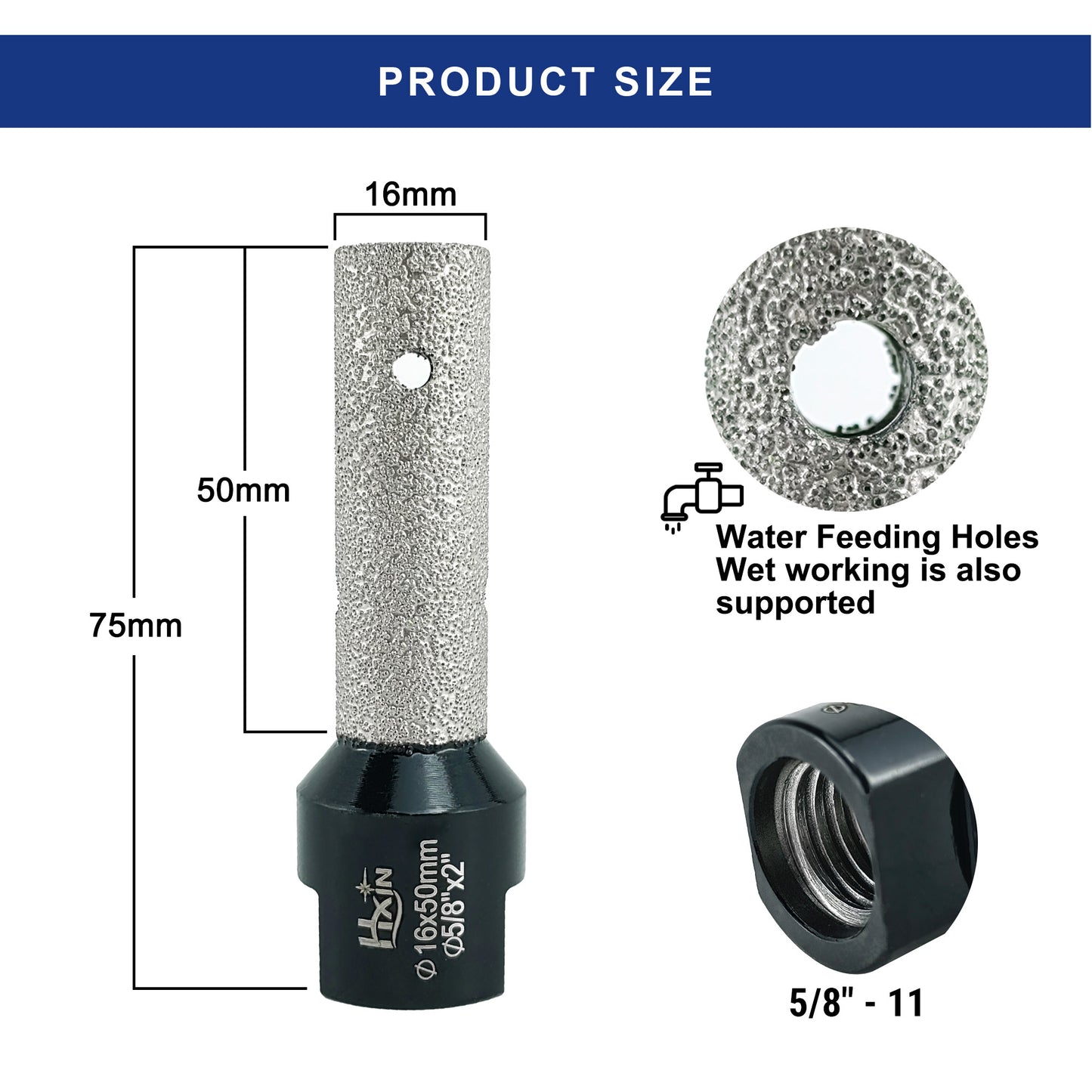 HXIN Vacuum Brazed Diamond Finger Bits 5/8-11 for Porcelain Hard Ceramic Marble Enlarging Holes