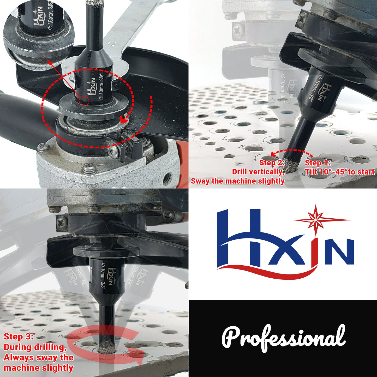4pcs/set Professional HXIN Vacuum Brazed Diamond Core Drill Bits with 5/8’’-11 Thread for Marble Porcelain Tile Ceramic Masonry