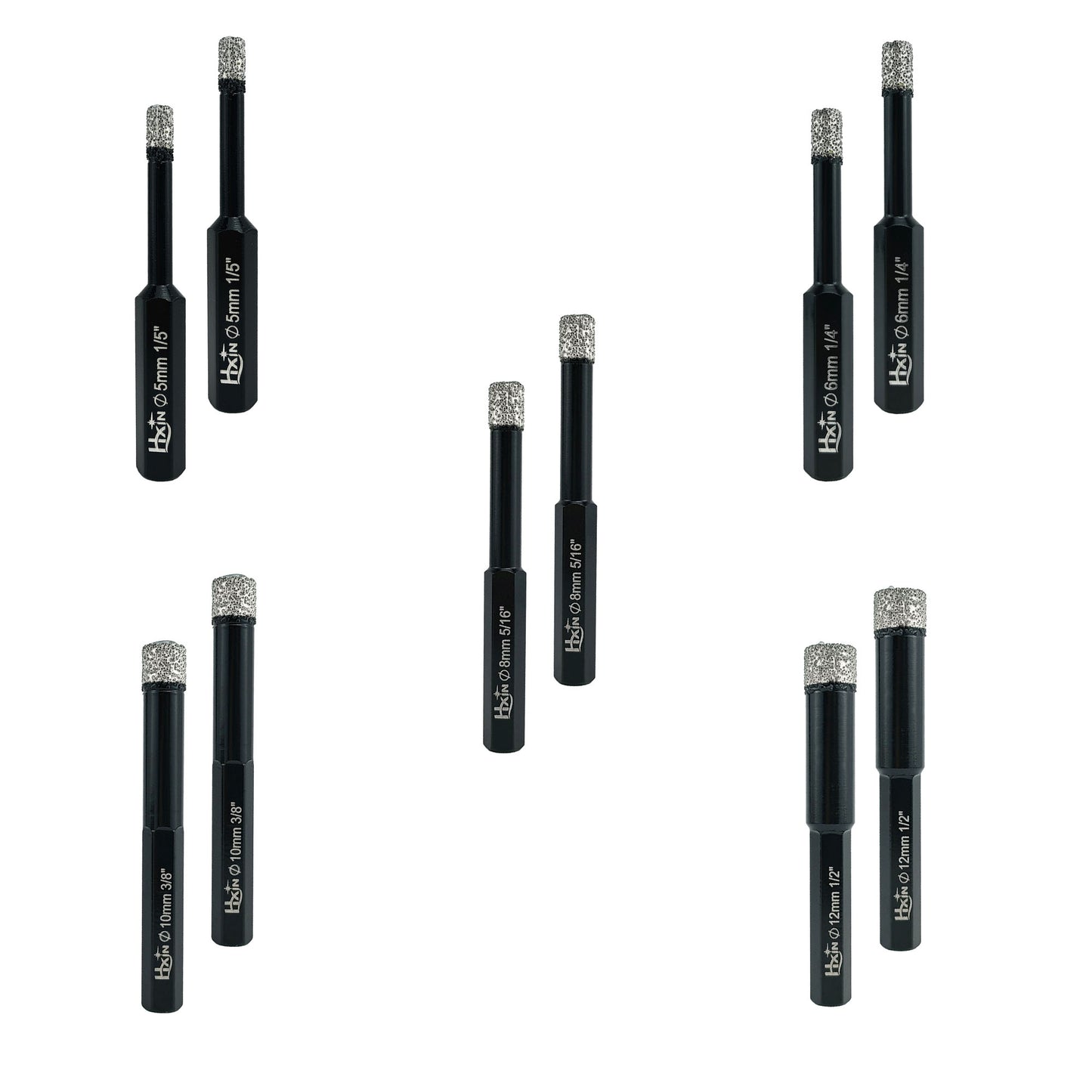 2pcs/set HXIN Vacuum Brazed Diamond Drill Bits With Hexagonal Shank for Marble, Ceramic, Tile, Porcelain