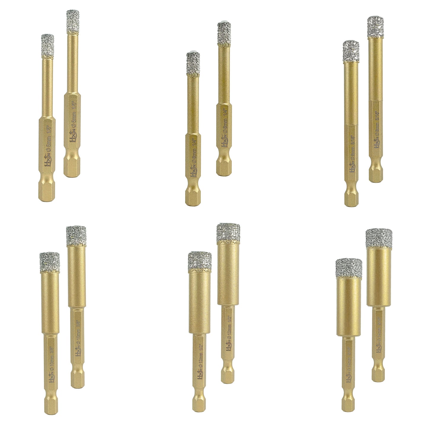 2pcs/set HXIN Vacuum Brazed Diamond Drill Bits With Hexagonal E6.3mm Quick-fit Shank for Porcelain, Ceramic, Tiles, Marble