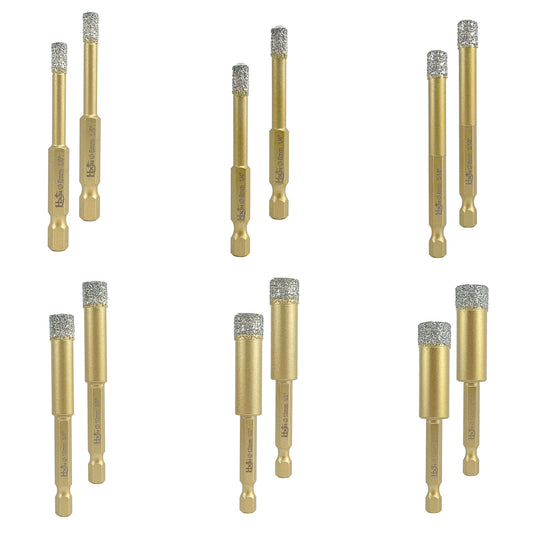2pcs/set HXIN Vacuum Brazed Diamond Drill Bits With Hexagonal E6.3mm Quick-fit Shank for Porcelain, Ceramic, Tiles, Marble