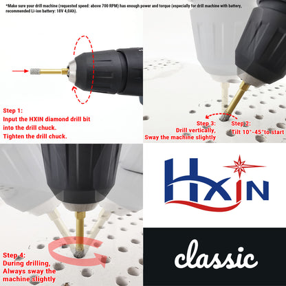 4pcs/set HXIN Vacuum Brazed Diamond Drill Bits With Hexagonal E6.3mm Quick-fit Shank for Porcelain, Ceramic, Tiles, Marble