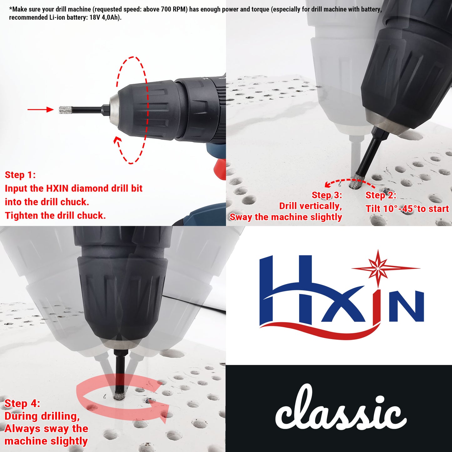 2pcs/set HXIN Vacuum Brazed Diamond Drill Bits With Hexagonal Shank for Marble, Ceramic, Tile, Porcelain