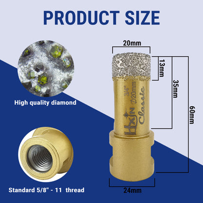 Classic HXIN Vacuum Brazed Diamond Core Drill Bits with 5/8''-11 thread for Porcelain Tile Marble Stone Masonry