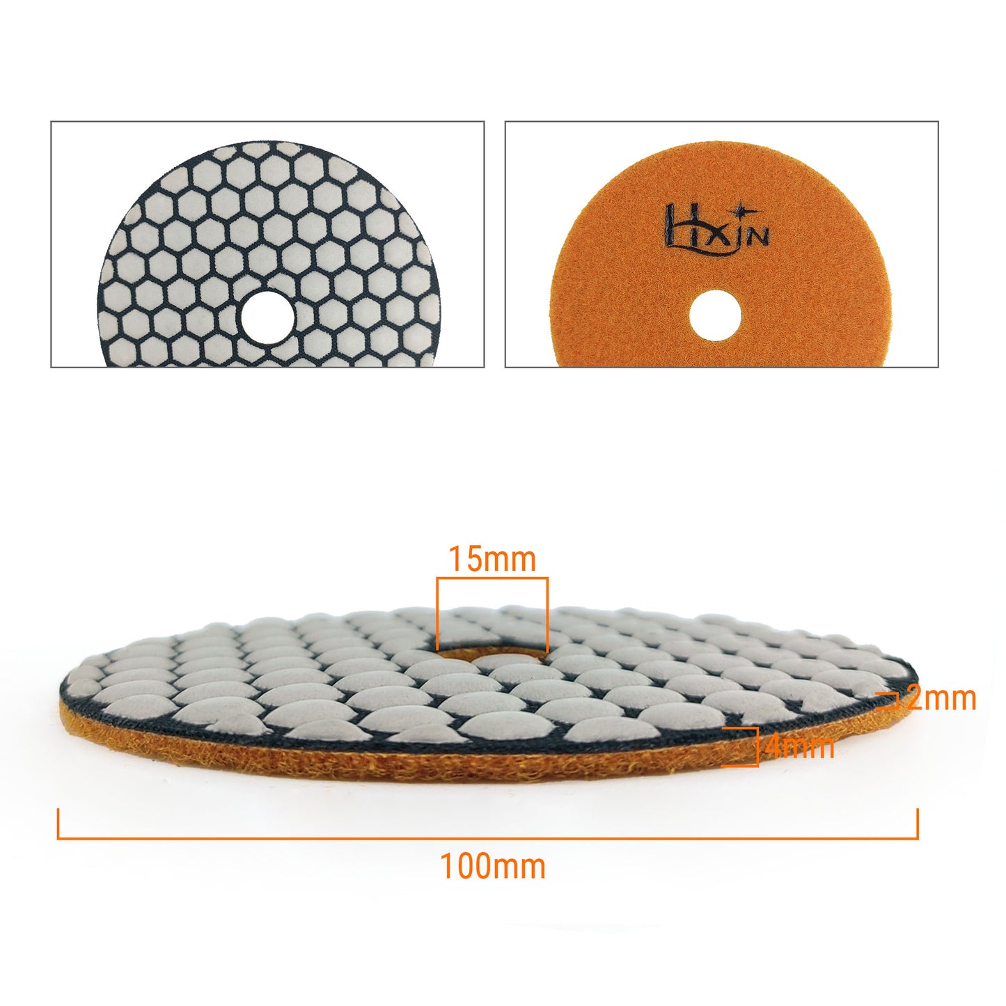 HXIN 4 inch Resin Bond Diamond Dry Polishing Pads for Granite Marble Ceramic
