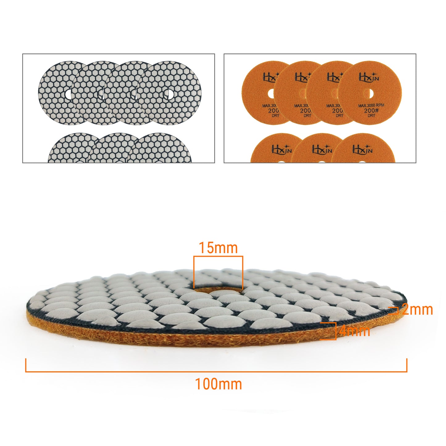 7pcs/set HXIN 4 inch Resin Bond Diamond Dry Polishing Pads Set for Granite Marble Ceramic