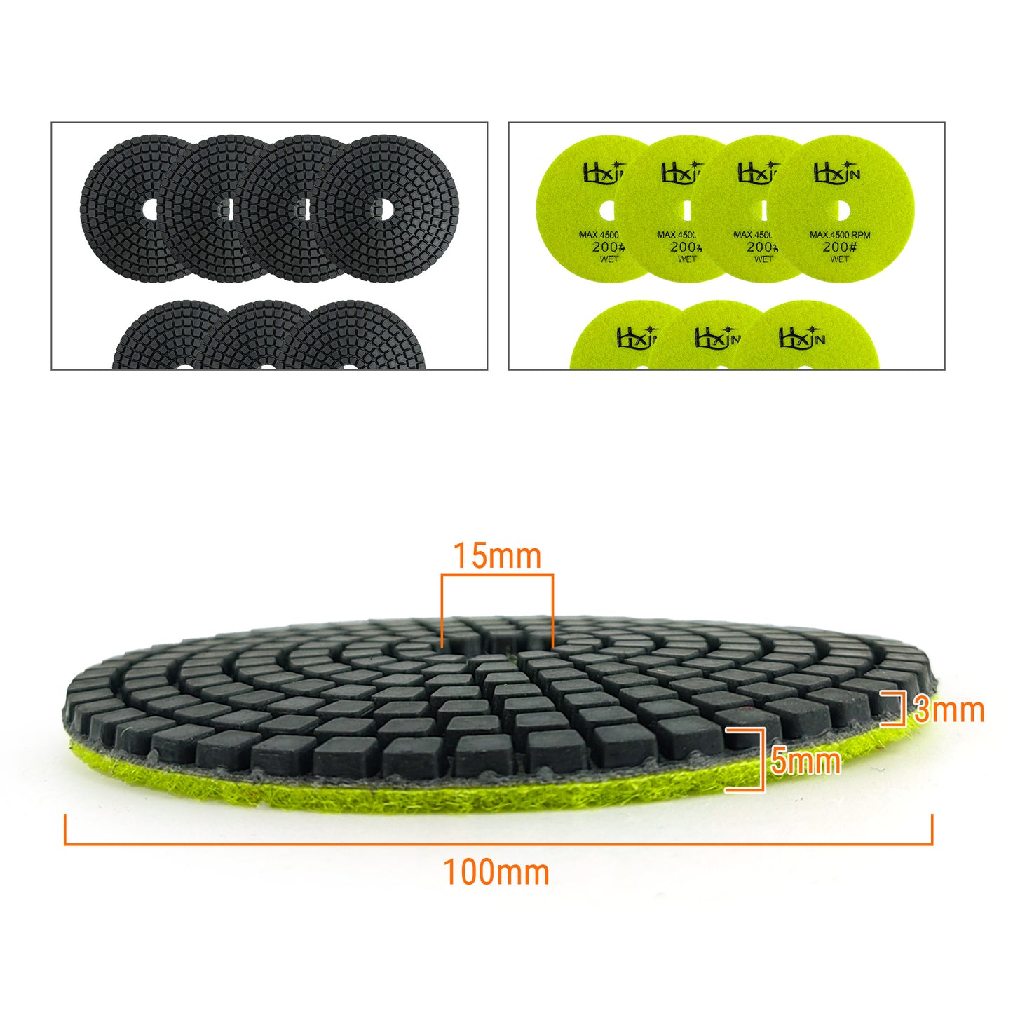 7pcs/set HXIN 4 inch Resin Bond Diamond Wet Polishing Pads Set for Granite Marble Ceramic