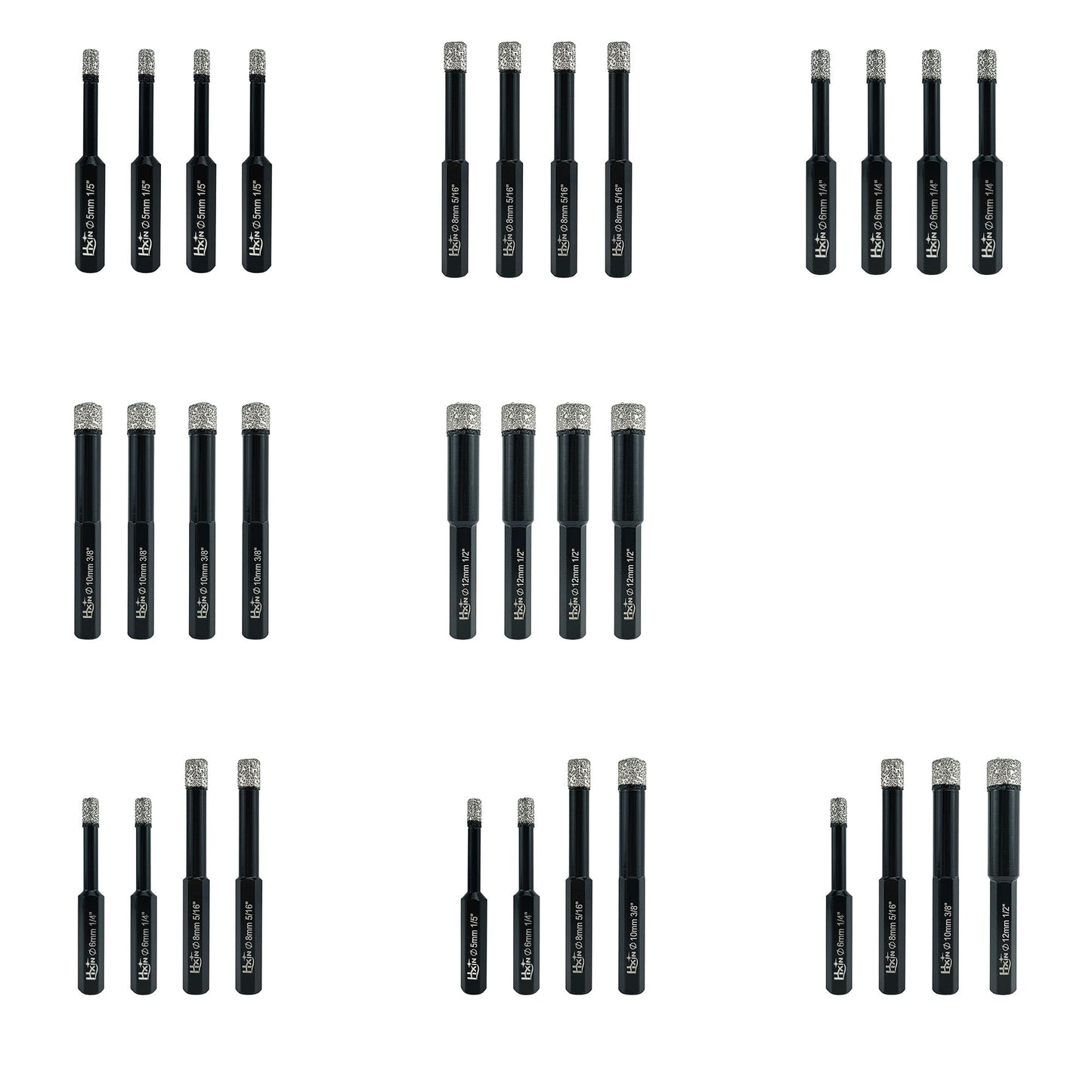 4pcs/set HXIN Vacuum Brazed Diamond Drill Bits With Hexagonal Shank for Marble, Ceramic, Tile, Porcelain