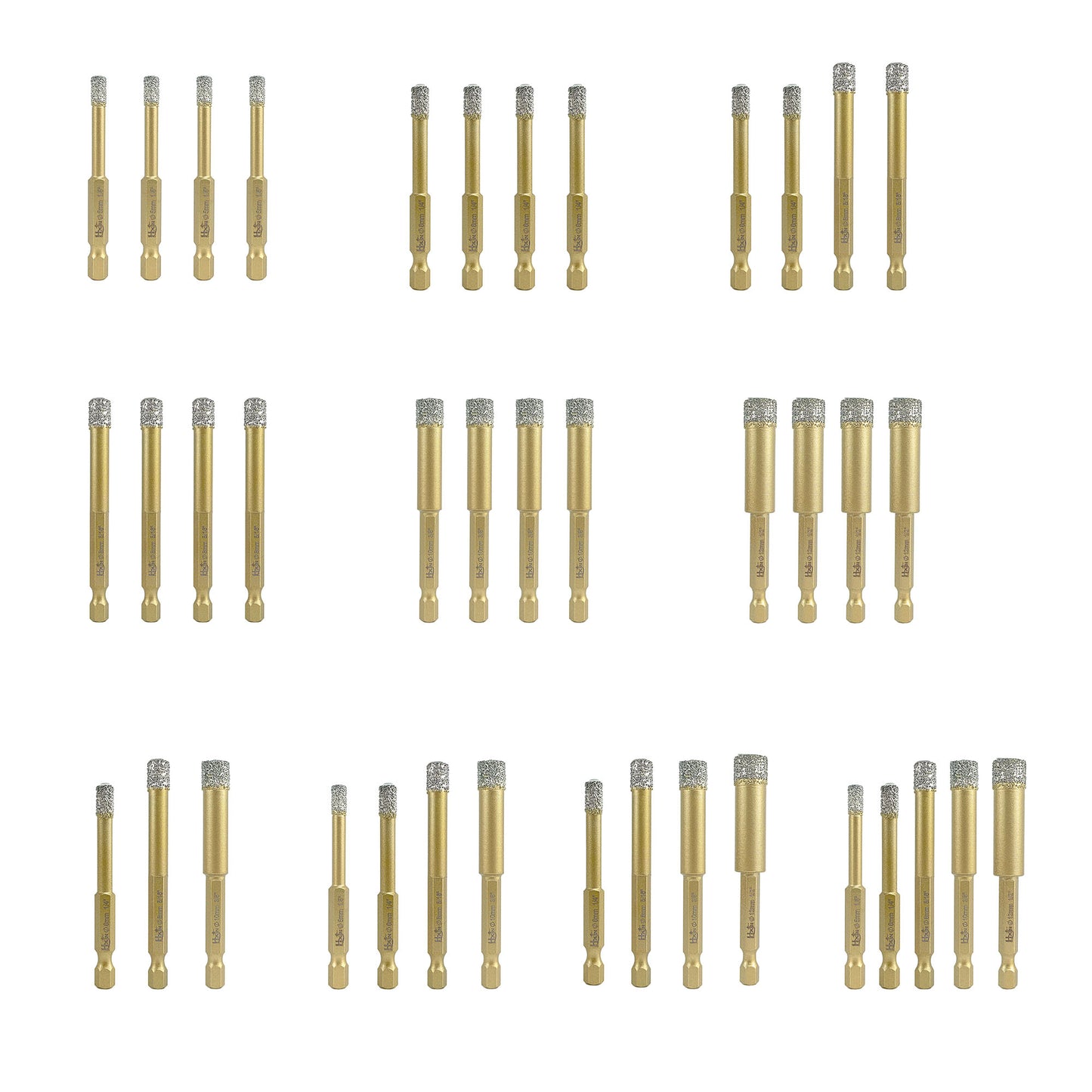 4pcs/set HXIN Vacuum Brazed Diamond Drill Bits With Hexagonal E6.3mm Quick-fit Shank for Porcelain, Ceramic, Tiles, Marble