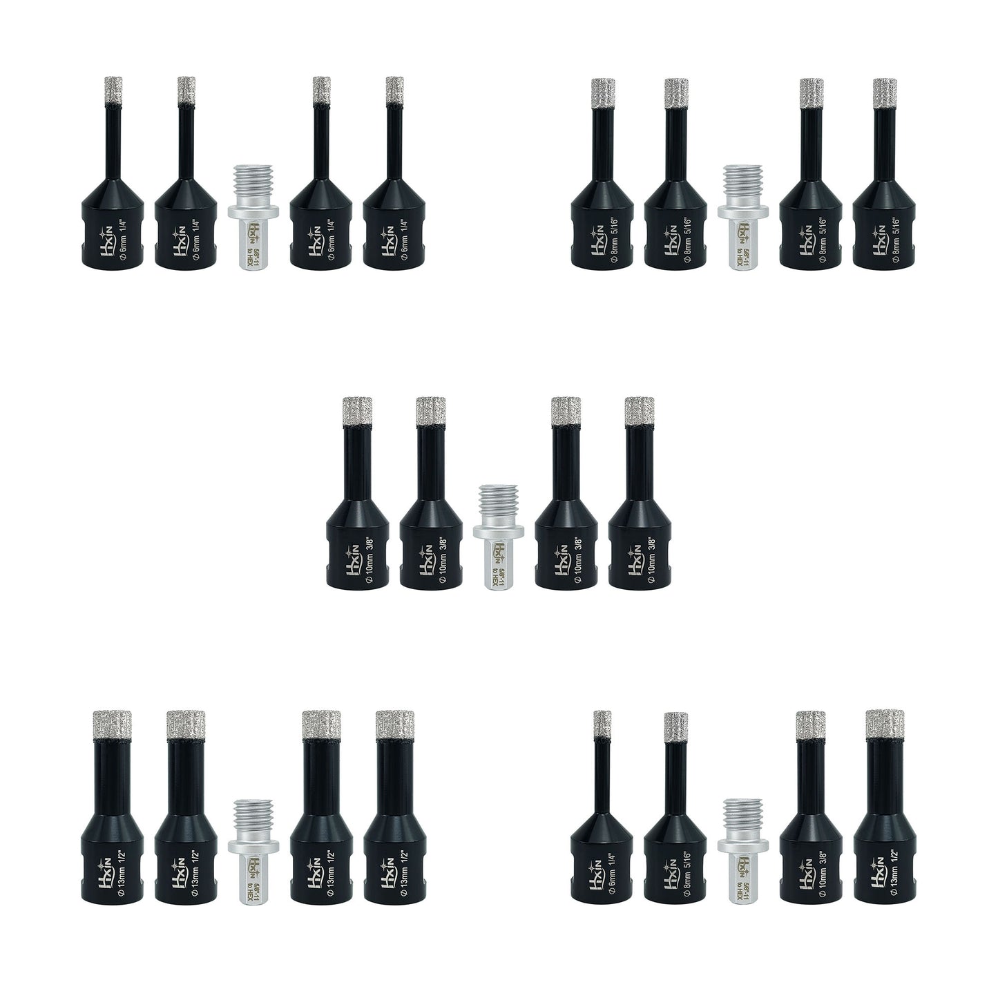 4pcs/set Professional HXIN Vacuum Brazed Diamond Core Drill Bits with 5/8’’-11 Thread for Marble Porcelain Tile Ceramic Masonry