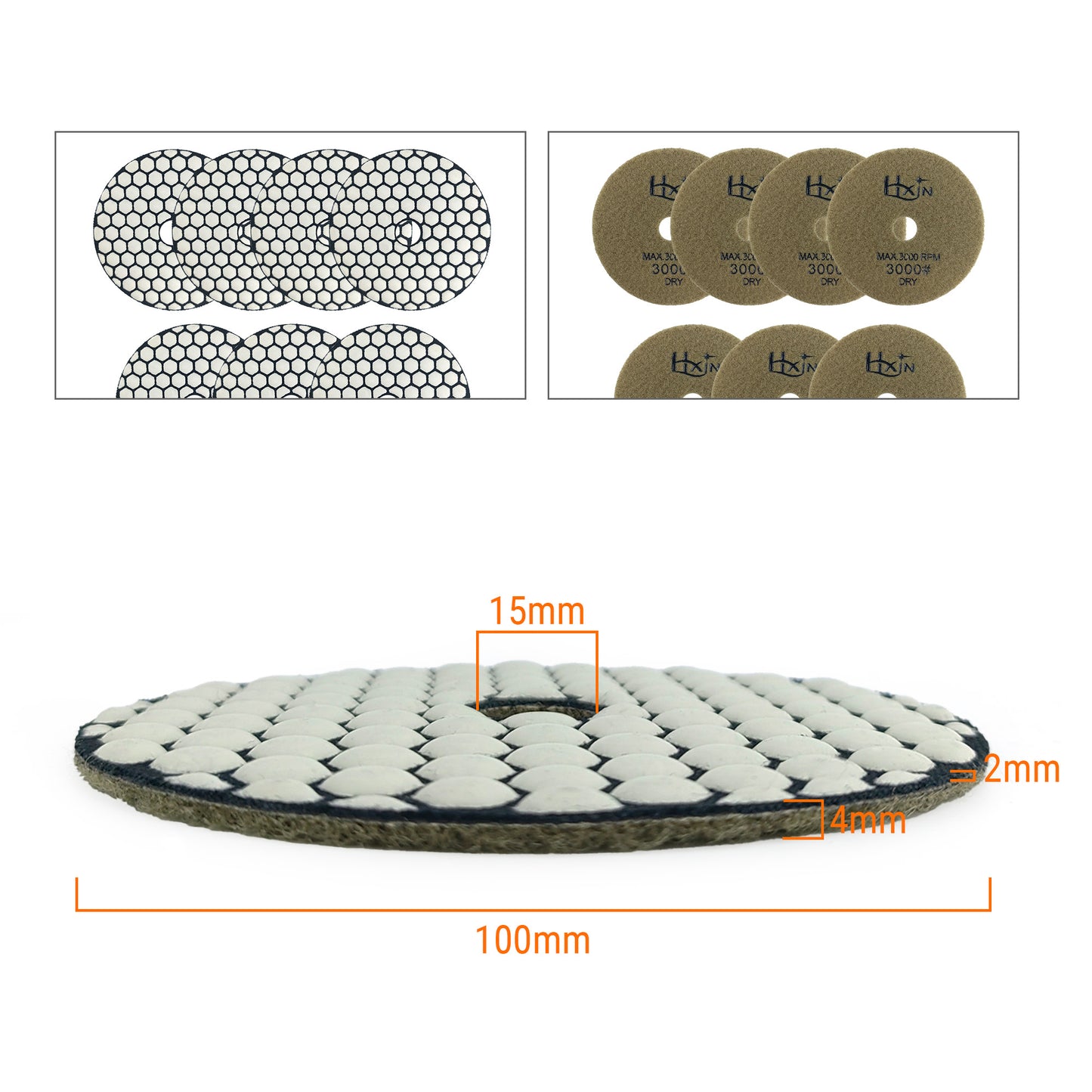 7pcs/set HXIN 4 inch Resin Bond Diamond Dry Polishing Pads Set for Granite Marble Ceramic
