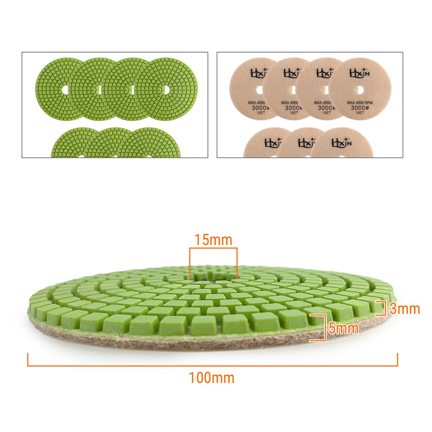 7pcs/set HXIN 4 inch Resin Bond Diamond Wet Polishing Pads Set for Granite Marble Ceramic