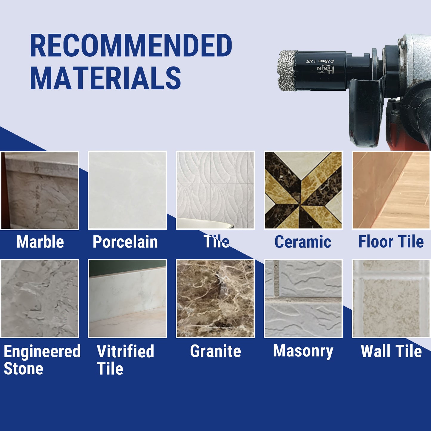 2pcs/set Professional HXIN Vacuum Brazed Diamond Core Drill Bits with 5/8’’-11 Thread for Marble Porcelain Tile Ceramic Masonry