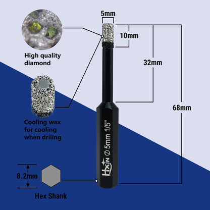 HXIN Vacuum Brazed Diamond Drill Bits With Hexagonal Shank for Marble, Ceramic, Tile, Porcelain