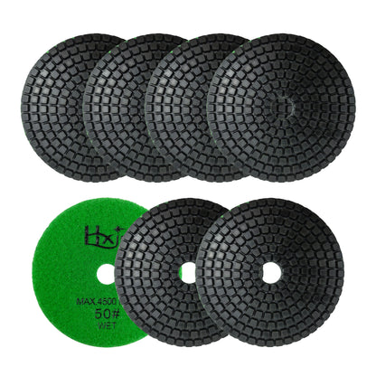 7pcs/set HXIN 4 inch Resin Bond Diamond Wet Polishing Pads Set for Granite Marble Ceramic