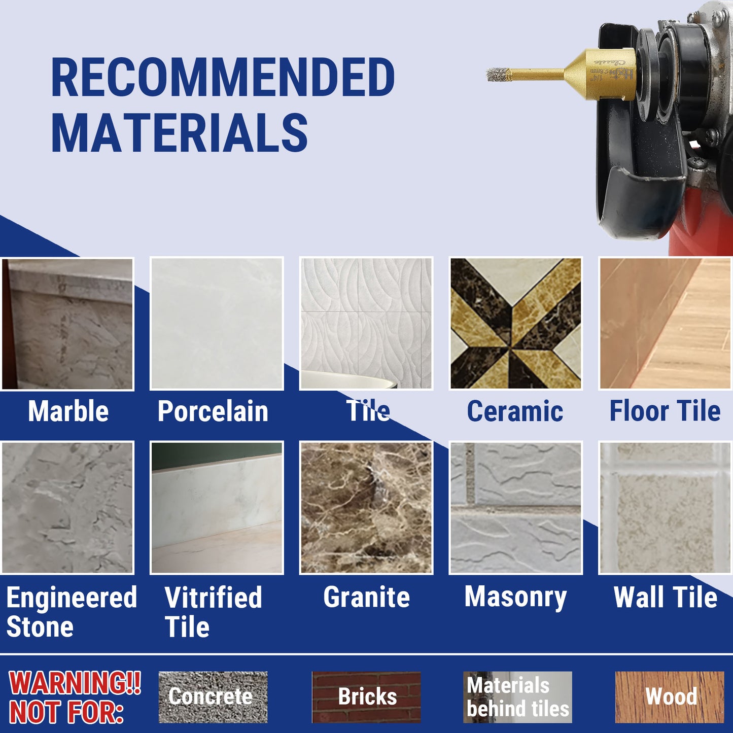 Classic HXIN Vacuum Brazed Diamond Core Drill Bits with 5/8''-11 thread for Porcelain Tile Marble Stone Masonry