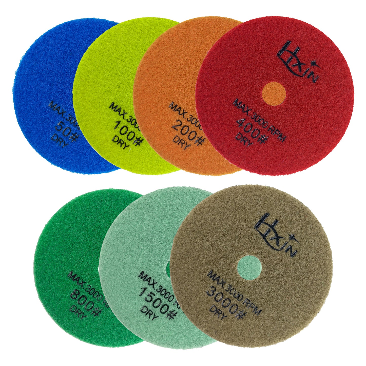 7pcs/set HXIN 4 inch Resin Bond Diamond Dry Polishing Pads Set for Granite Marble Ceramic