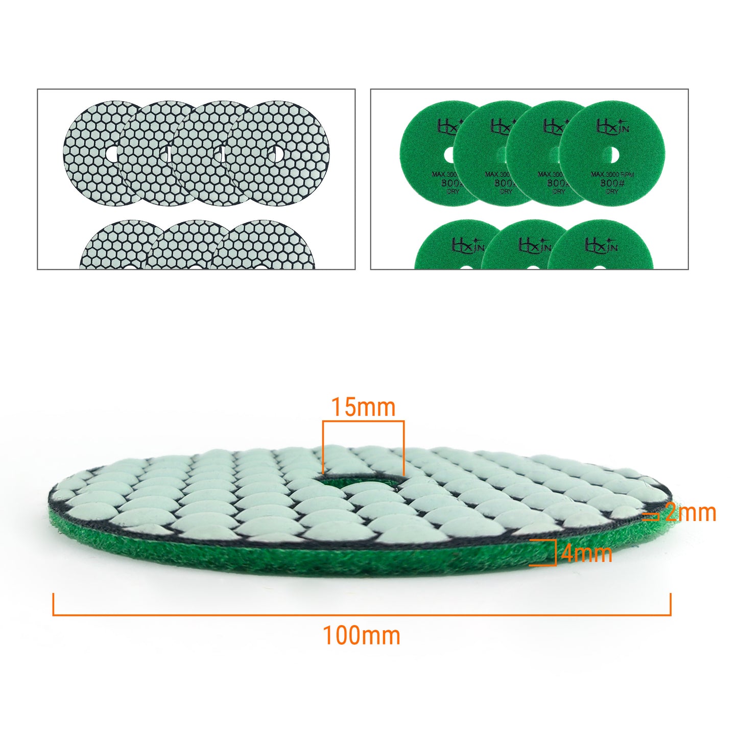 7pcs/set HXIN 4 inch Resin Bond Diamond Dry Polishing Pads Set for Granite Marble Ceramic