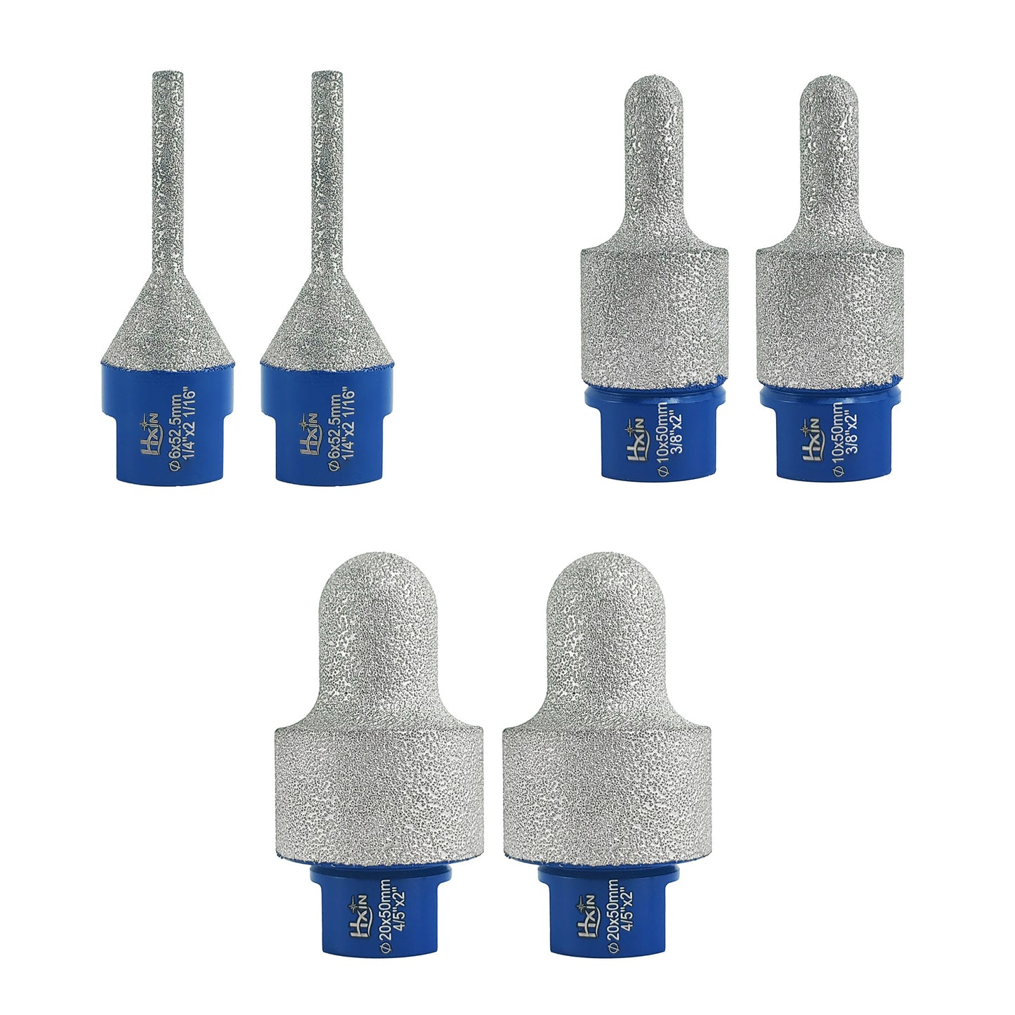 2pcs/set HXIN Vacuum Brazed Diamond Milling Finger Bits 5/8’’-11 Thread for Existing Holes Enlarging Shaping Trimming Tile Porcelain Ceramic Granite Marble