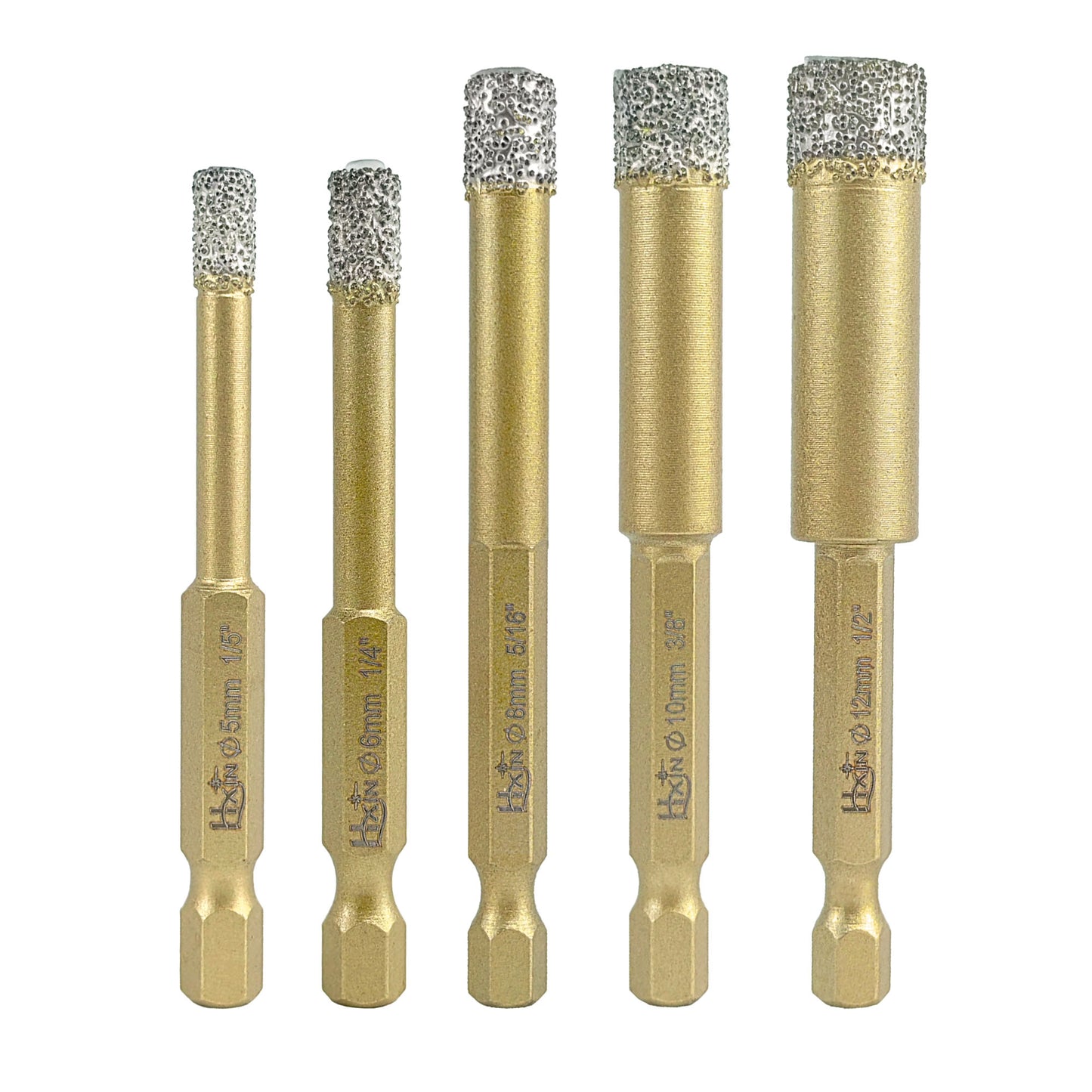 4pcs/set HXIN Vacuum Brazed Diamond Drill Bits With Hexagonal E6.3mm Quick-fit Shank for Porcelain, Ceramic, Tiles, Marble
