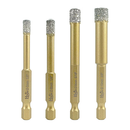 4pcs/set HXIN Vacuum Brazed Diamond Drill Bits With Hexagonal E6.3mm Quick-fit Shank for Porcelain, Ceramic, Tiles, Marble