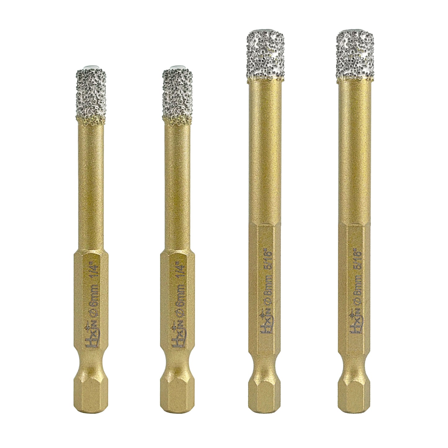 4pcs/set HXIN Vacuum Brazed Diamond Drill Bits With Hexagonal E6.3mm Quick-fit Shank for Porcelain, Ceramic, Tiles, Marble