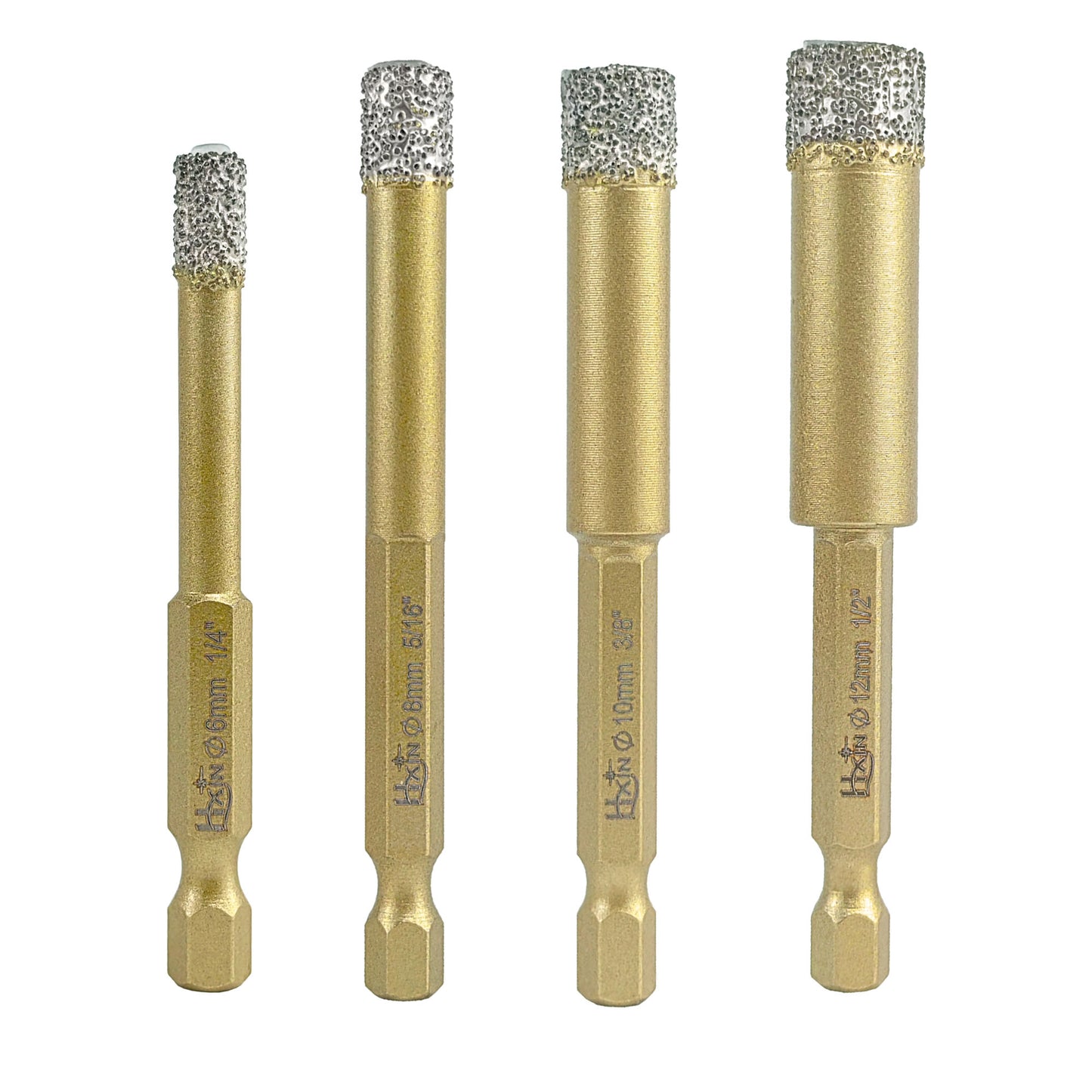 4pcs/set HXIN Vacuum Brazed Diamond Drill Bits With Hexagonal E6.3mm Quick-fit Shank for Porcelain, Ceramic, Tiles, Marble