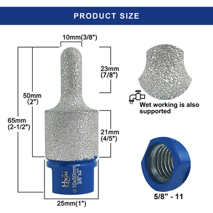HXIN Vacuum Brazed Diamond Milling Finger Bits 5/8’’-11 Thread for Existing Holes Enlarging Shaping Trimming Tile Porcelain Ceramic Granite Marble
