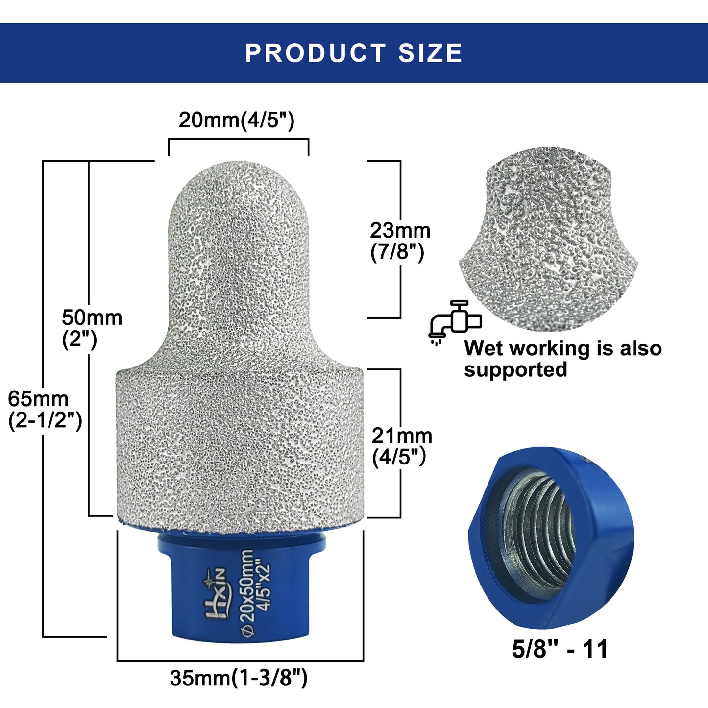 HXIN Vacuum Brazed Diamond Milling Finger Bits 5/8’’-11 Thread for Existing Holes Enlarging Shaping Trimming Tile Porcelain Ceramic Granite Marble