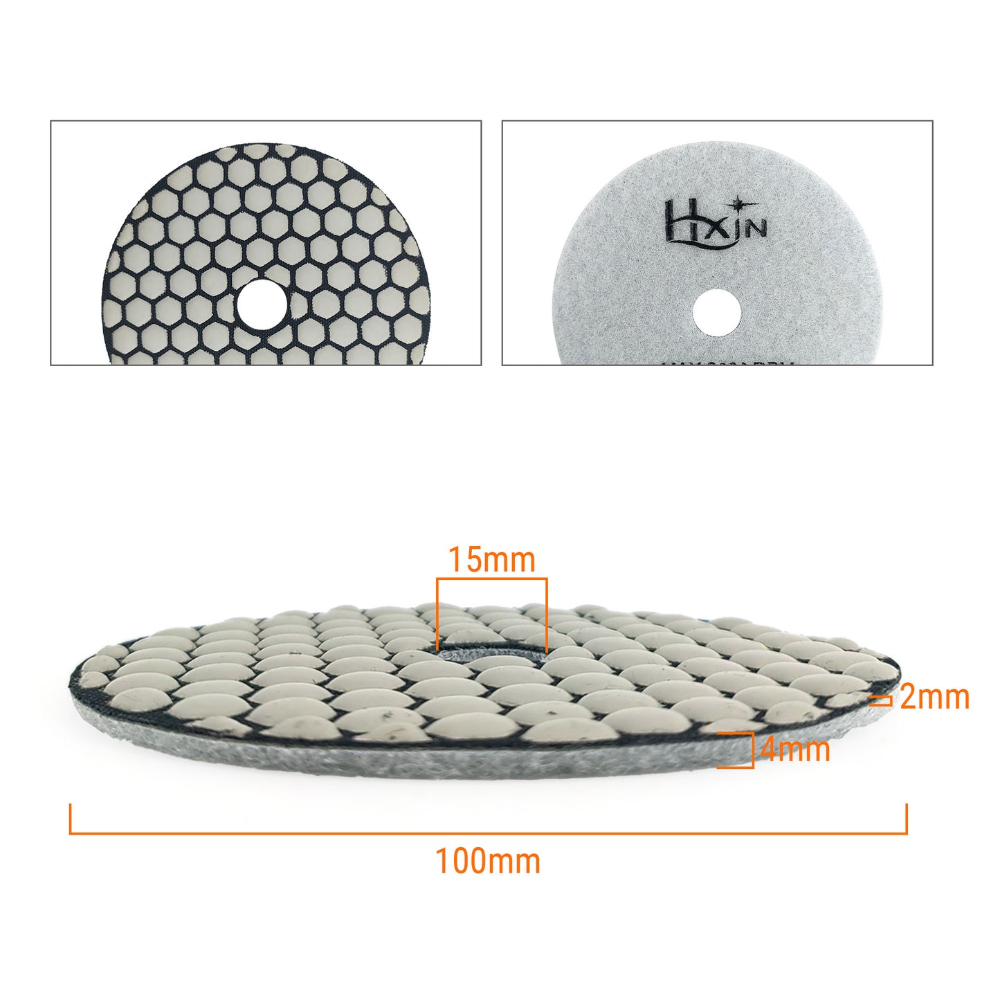 HXIN 4 inch Resin Bond Diamond Dry Polishing Pads for Granite Marble Ceramic