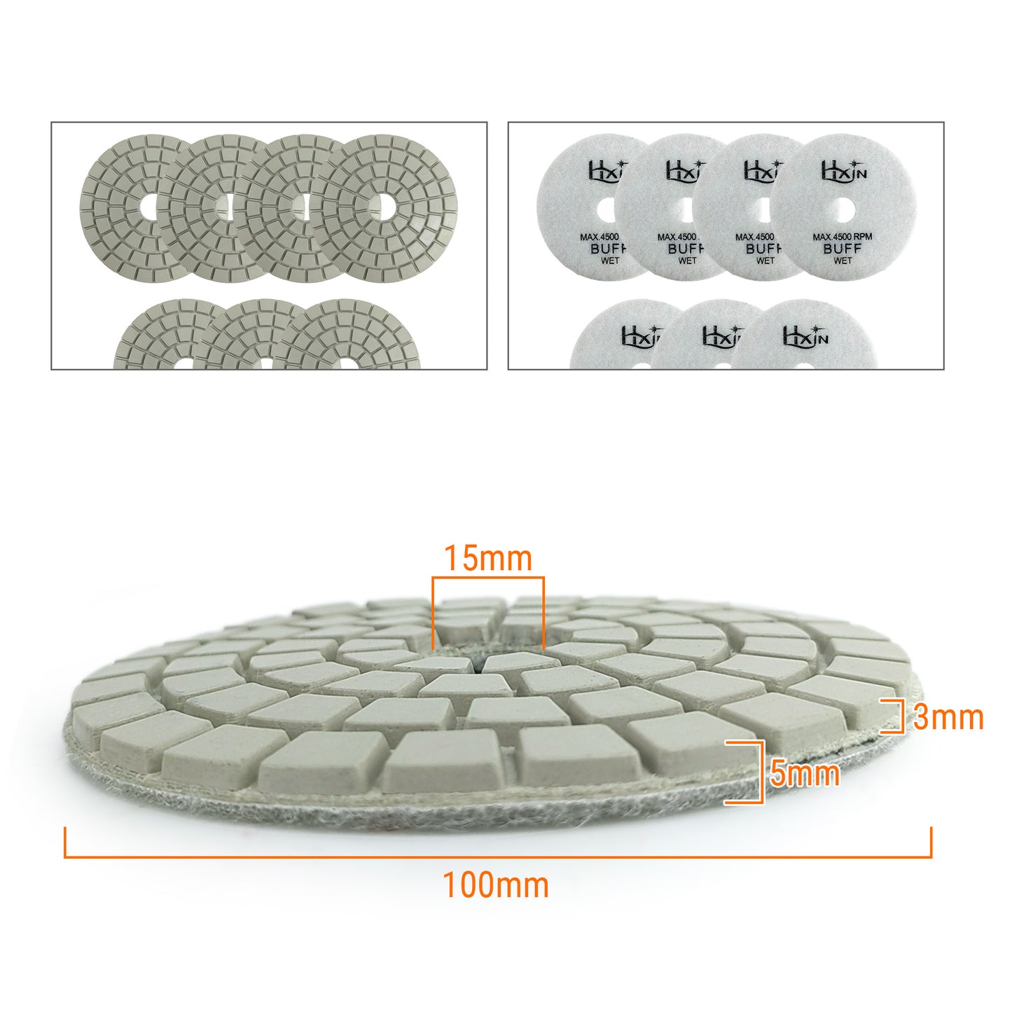 7pcs/set HXIN 4 inch Resin Bond Diamond Wet Polishing Pads Set for Granite Marble Ceramic