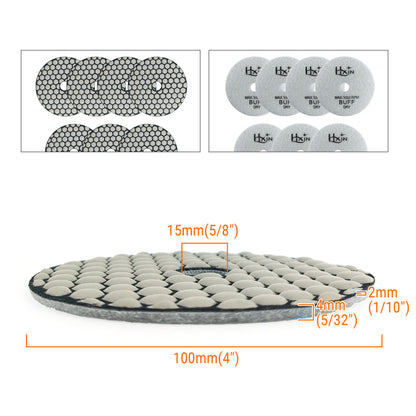 7pcs/set HXIN 4 inch Resin Bond Diamond Dry Polishing Pads Set for Granite Marble Ceramic