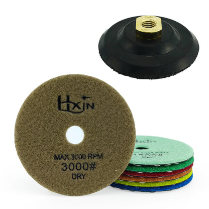 7pcs/set HXIN 4 inch Resin Bond Diamond Dry Polishing Pads Set for Granite Marble Ceramic