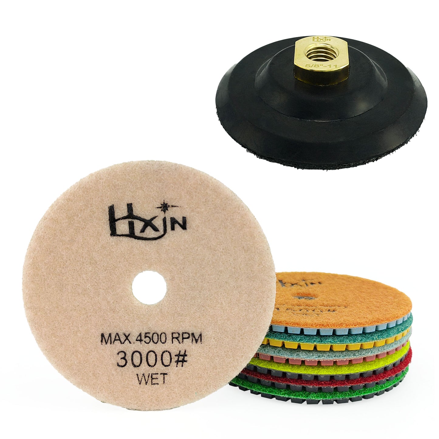 7pcs/set HXIN 4 inch Resin Bond Diamond Wet Polishing Pads Set for Granite Marble Ceramic