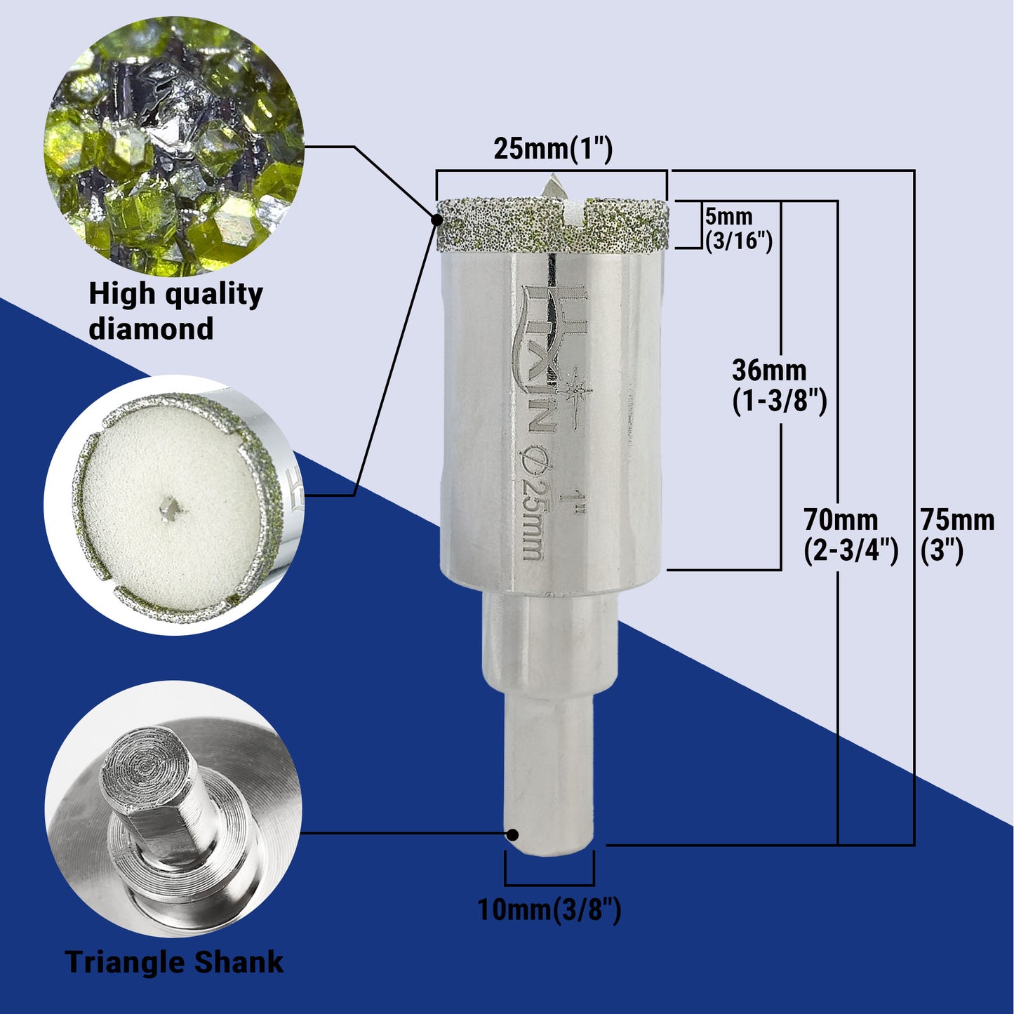HXin Electroplated Diamond Core Drill Bits with Triangular Shank for Porcelain Tile Marble Stone Masonry