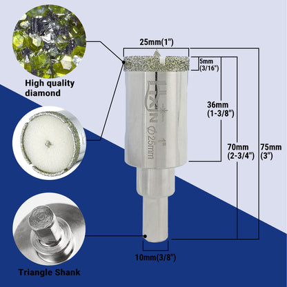 HXin Electroplated Diamond Core Drill Bits with Triangular Shank for Porcelain Tile Marble Stone Masonry