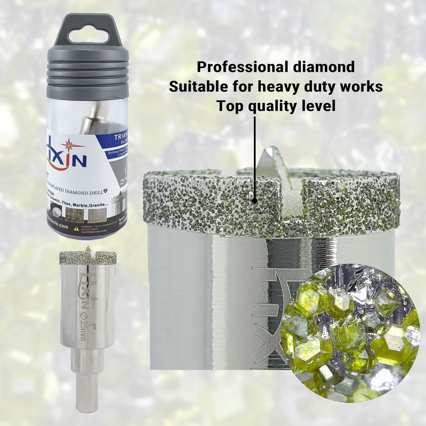 HXin Electroplated Diamond Core Drill Bits with Triangular Shank for Porcelain Tile Marble Stone Masonry