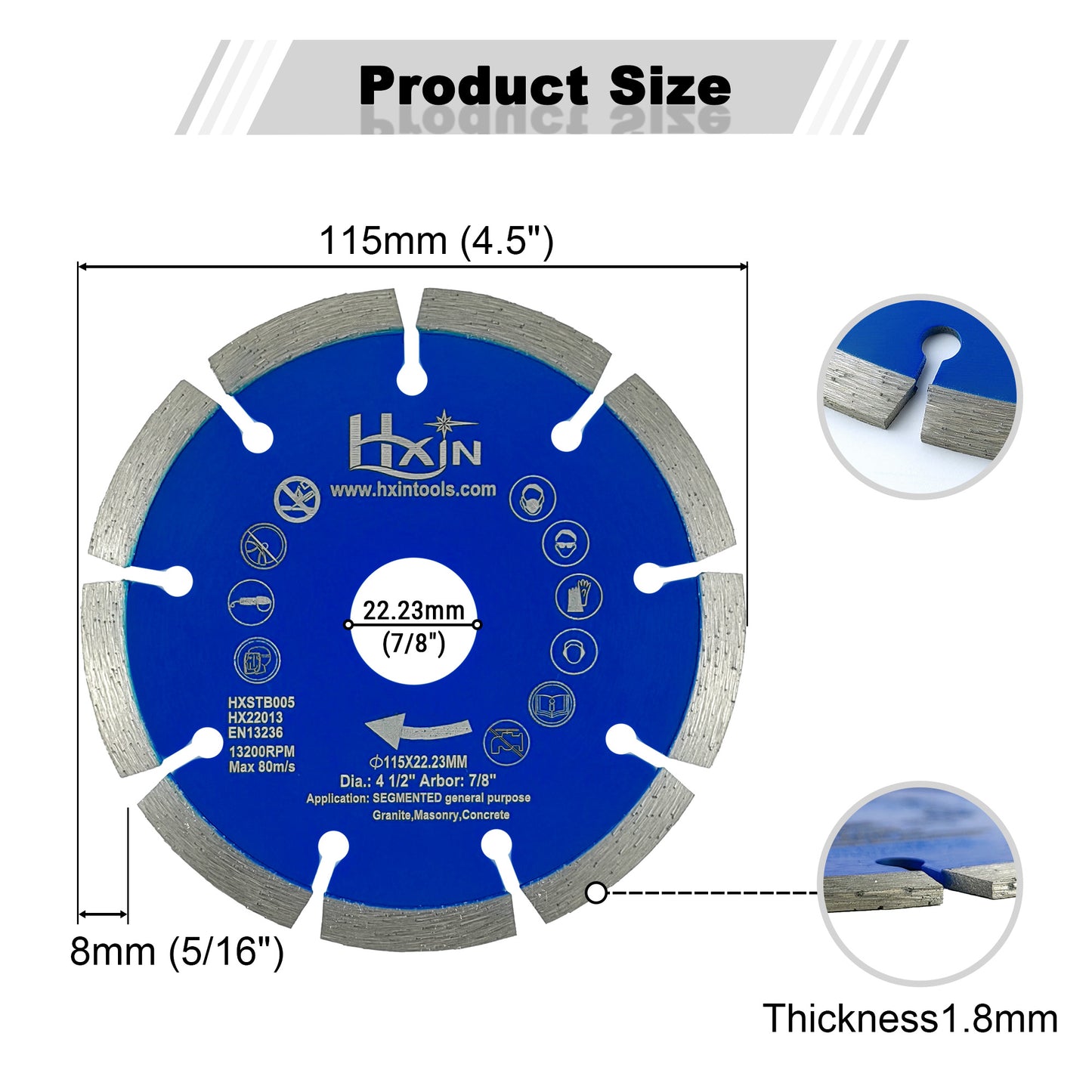 HXIN General Purpose Sintered Segmented Diamond Saw Blade for Granite, Masonry, Concrete