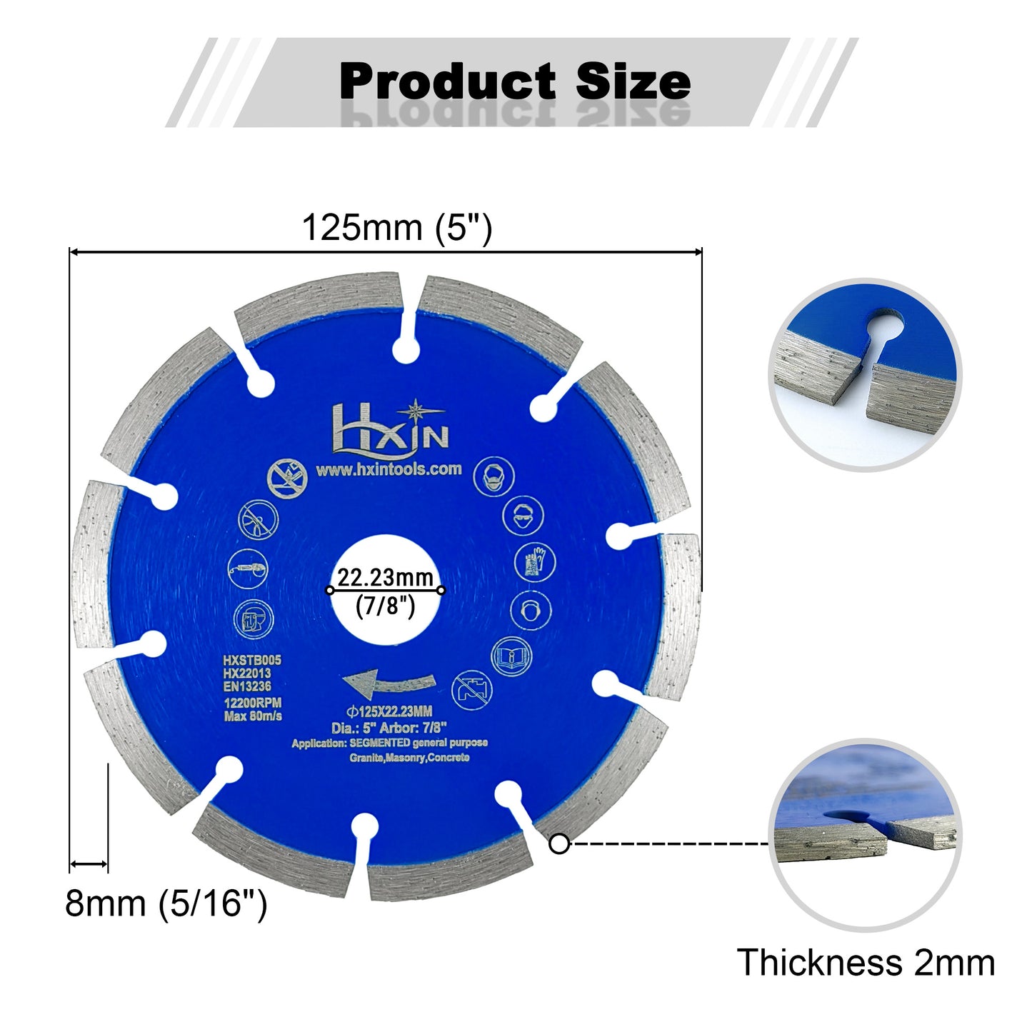 HXIN General Purpose Sintered Segmented Diamond Saw Blade for Granite, Masonry, Concrete