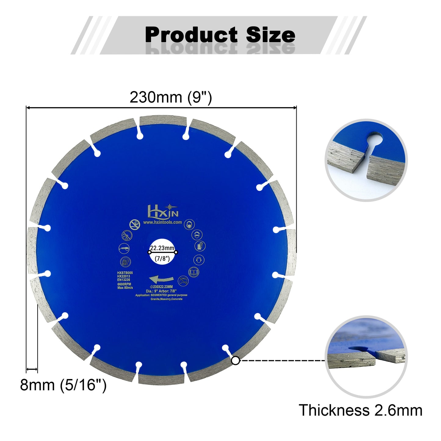 HXIN General Purpose Sintered Segmented Diamond Saw Blade for Granite, Masonry, Concrete
