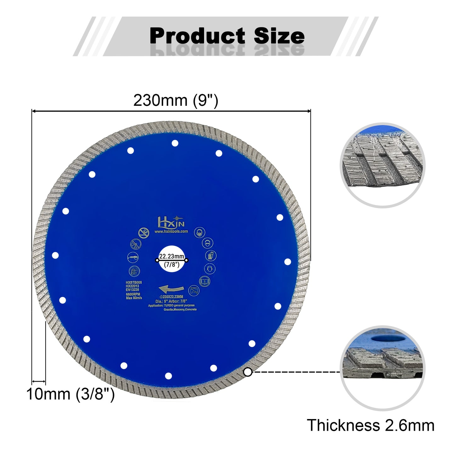 HXIN Turbo Sintered Diamond Saw Blade for Ceramic Tile Granite Marble Masonry Stone