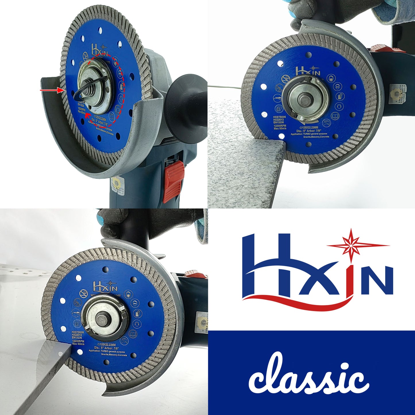 HXIN Turbo Sintered Diamond Saw Blade for Ceramic Tile Granite Marble Masonry Stone