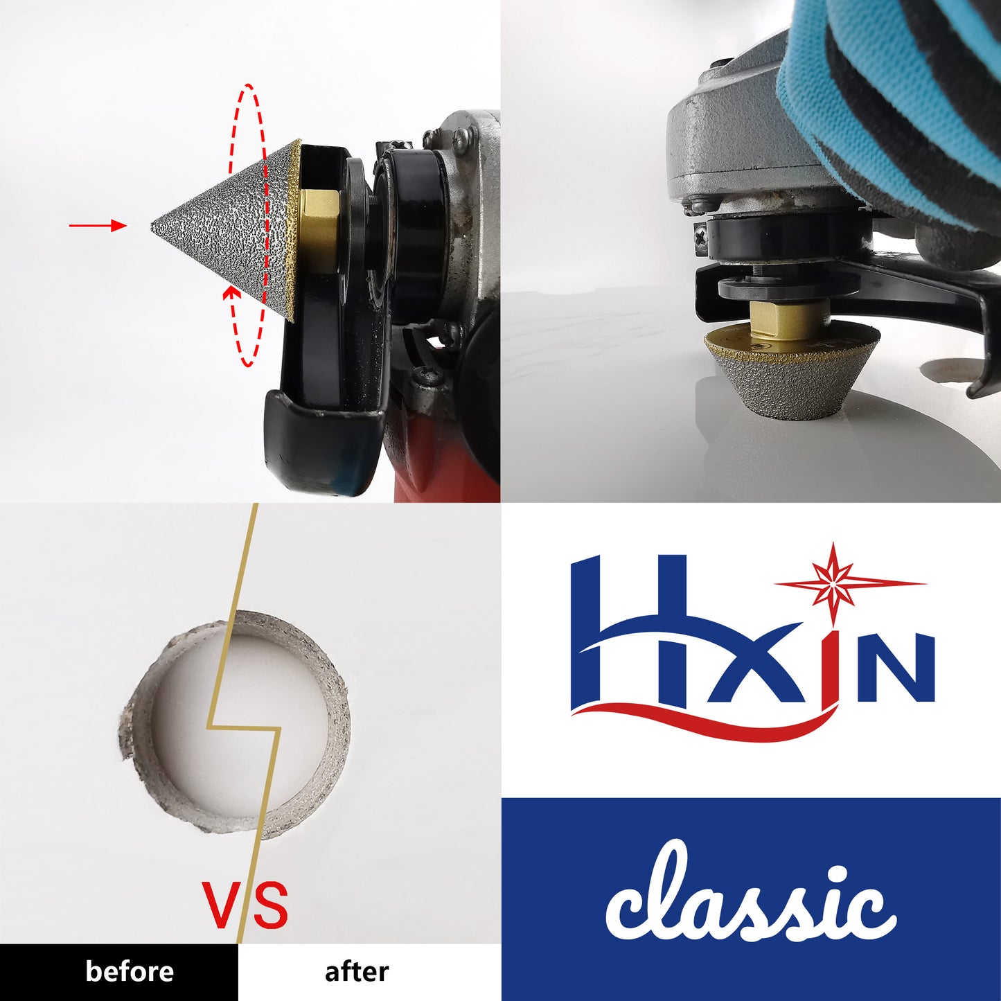 HXIN Vacuum Brazed Diamond Chamfering Bit For Beveling Holes On Marble Tile Ceramic