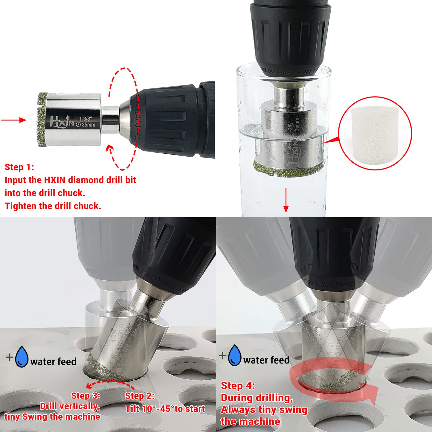 HXin Electroplated Diamond Core Drill Bits with Triangular Shank for Porcelain Tile Marble Stone Masonry