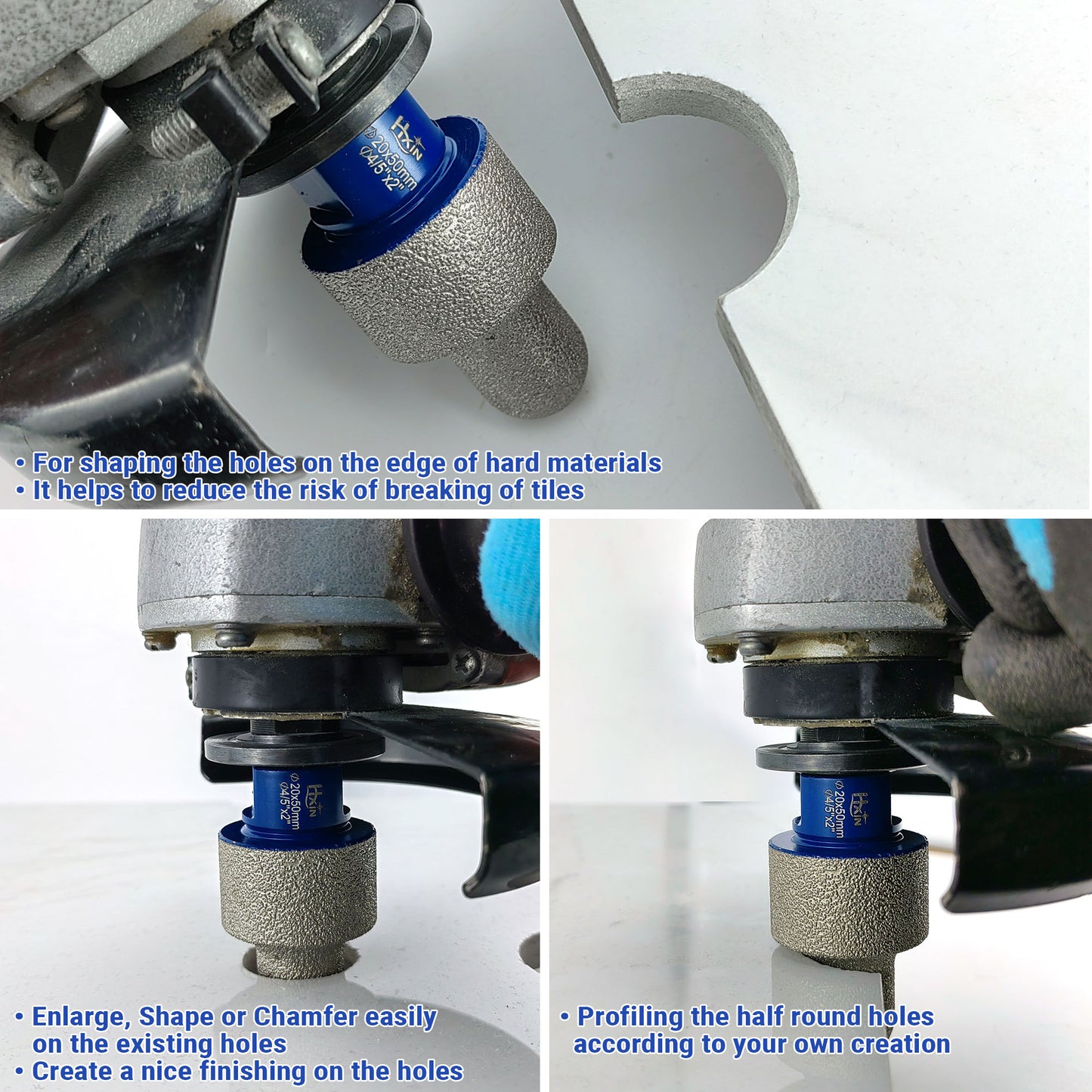 HXIN Vacuum Brazed Diamond Milling Finger Bits 5/8’’-11 Thread for Existing Holes Enlarging Shaping Trimming Tile Porcelain Ceramic Granite Marble